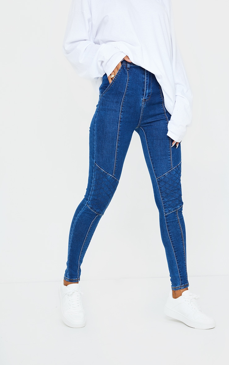 dark blue moto jeans