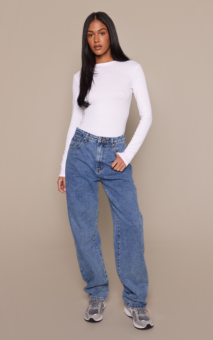 Tall Jean boyfriend moyen bleu délavé à taille haute