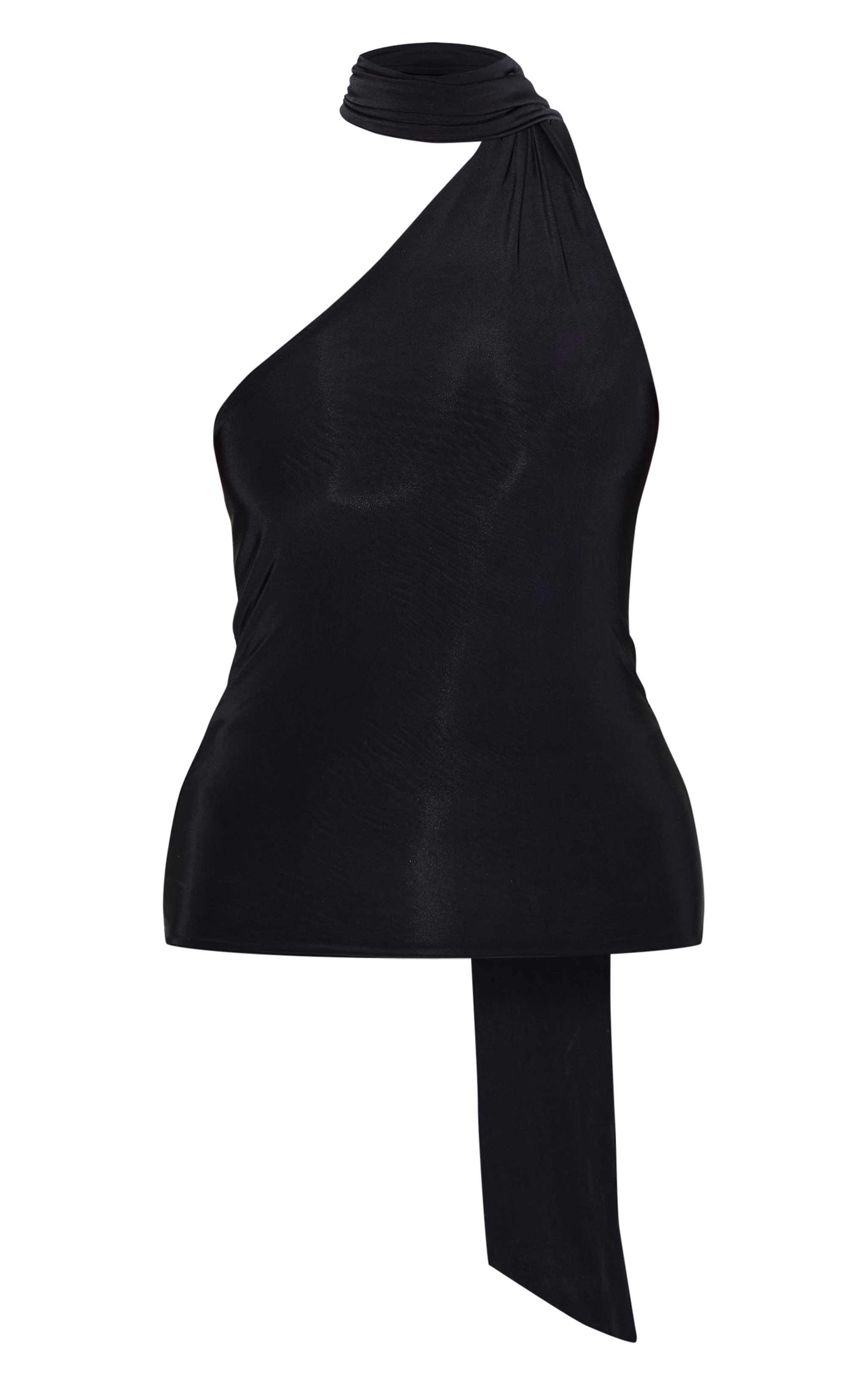 Black Double Layer Scarf Detail Long Top image 5