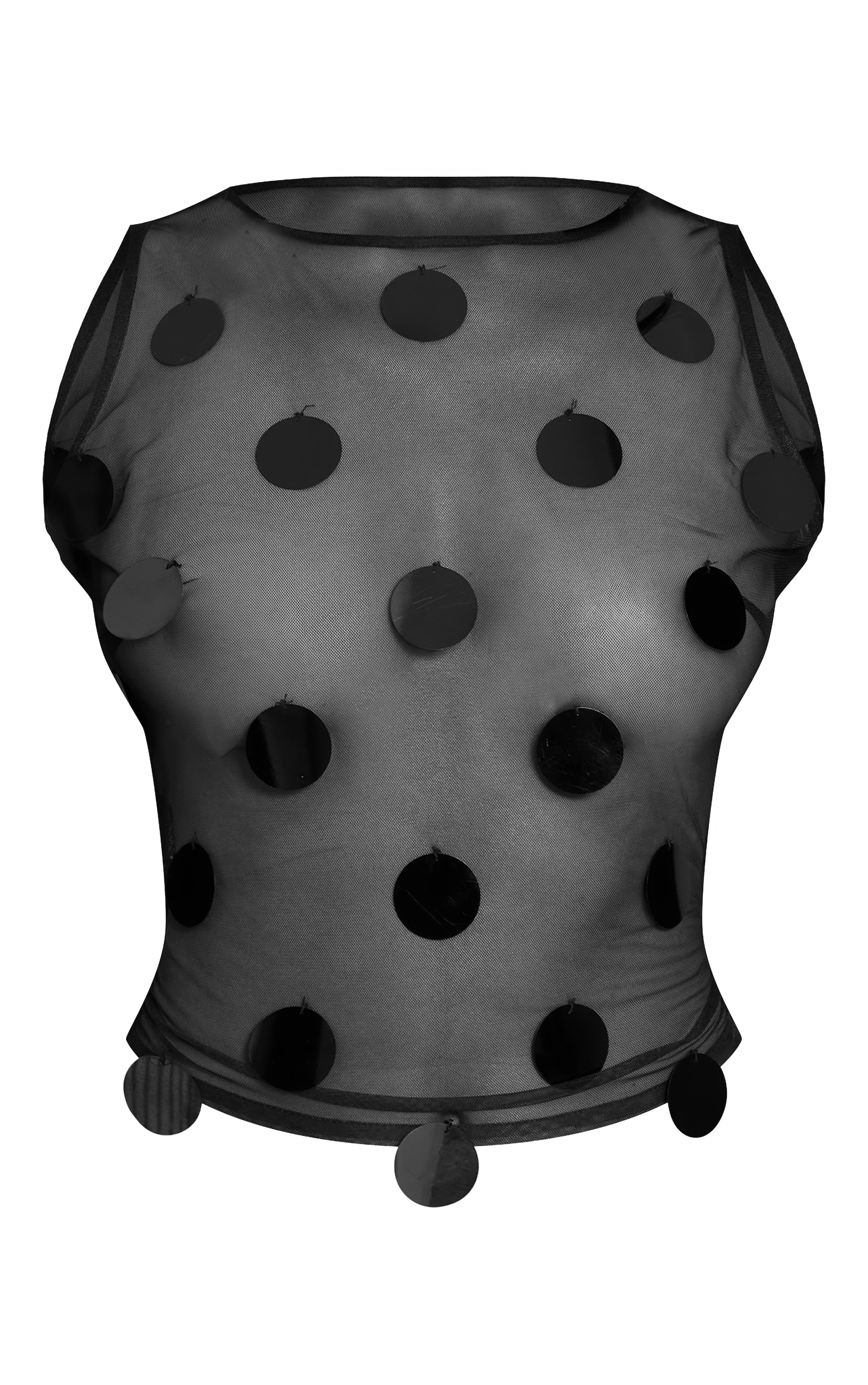 Top long deluxe noir transparent à col nageur et sequins en disques image 5