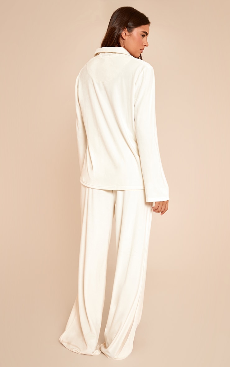 Cream Soft Touch Piping Detail Pajama Set image 2