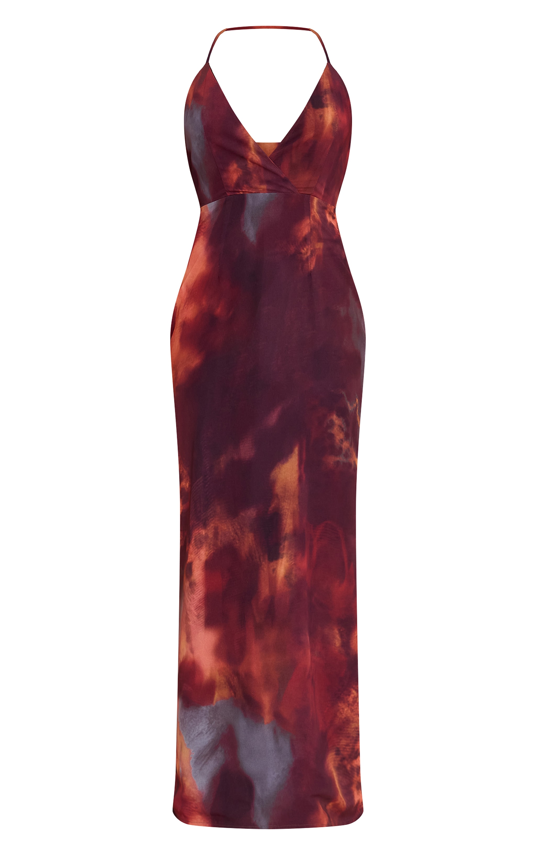 Petite Rust Printed Halterneck Open Back Maxi Dress image 5