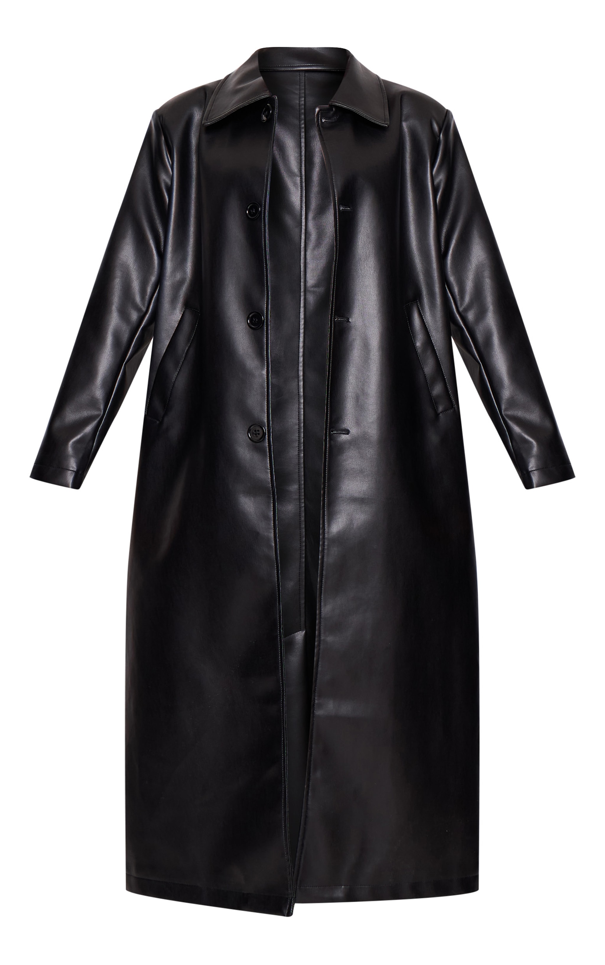 ジャケット・アウター real leather maxi long coat BLACK Mens Leather Trench Coat Full Length Classic Faux Leather