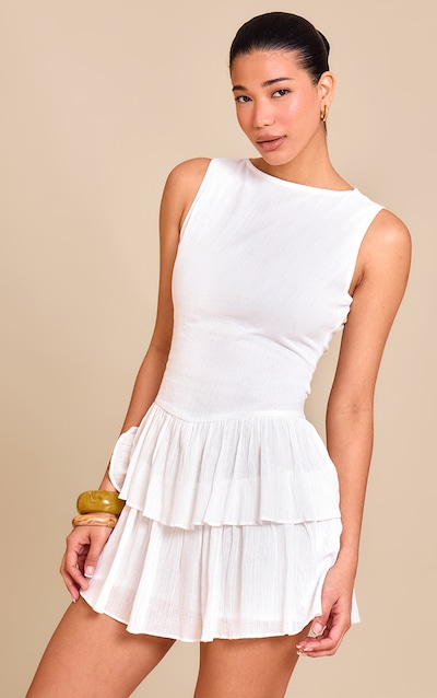 White Cheesecloth Cotton Tiered Rara Romper