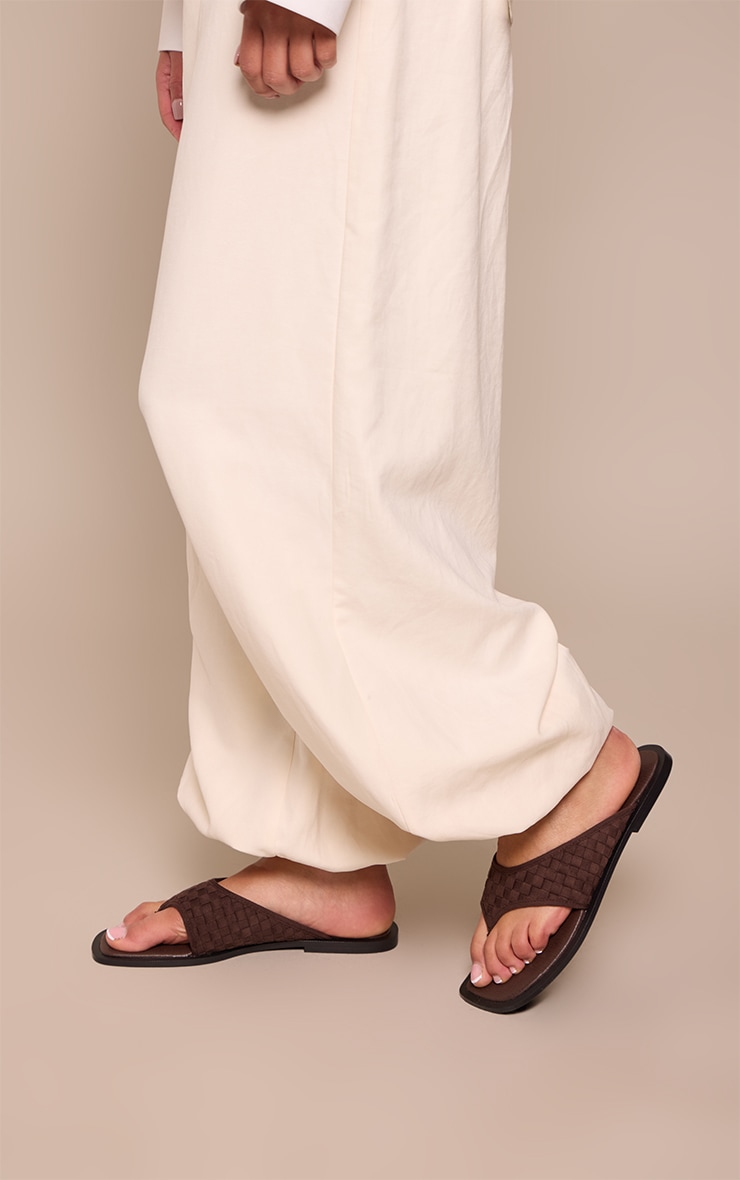 Chocolate Faux Suede High Vamp Toe Thong Sandals