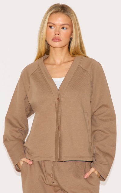 Taupe Premium Boxy Sweat Cardigan