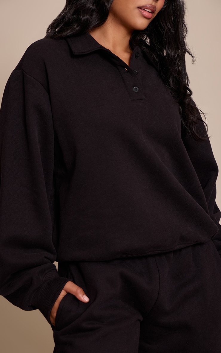 Petite Black Prettylittlething Polo Sweatshirt image 4
