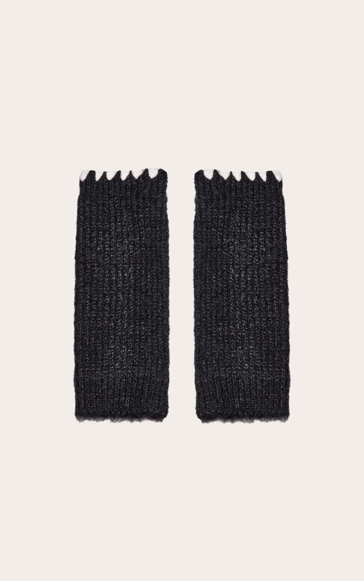 Black Contrast Knit Fingerless Gloves image 2