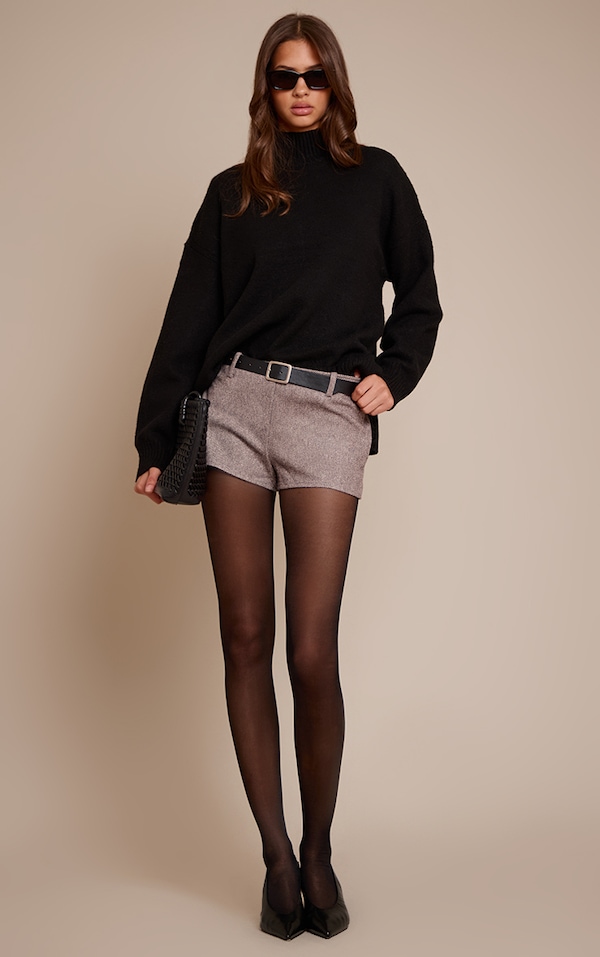 Brown Herringbone Hot Pants