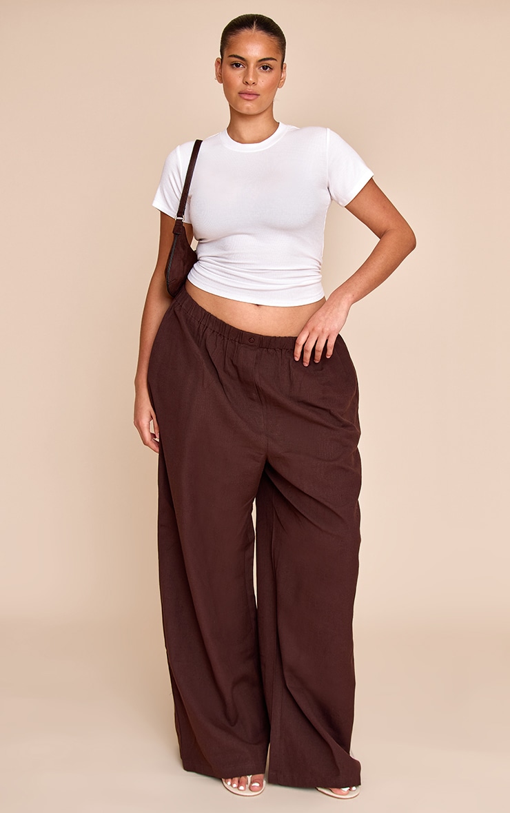 Plus Dark Brown Striped Slouchy Pants image 1
