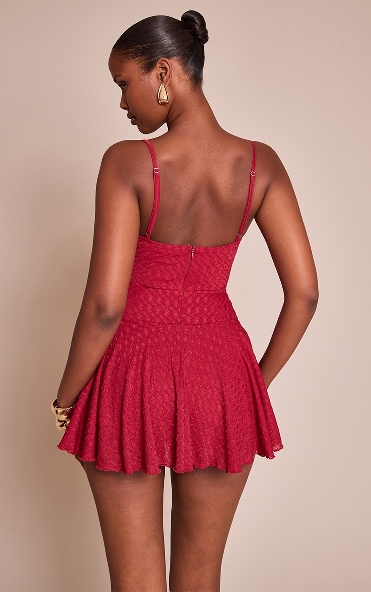 Red Textured Lace Strappy Skort Floaty Romper image 2