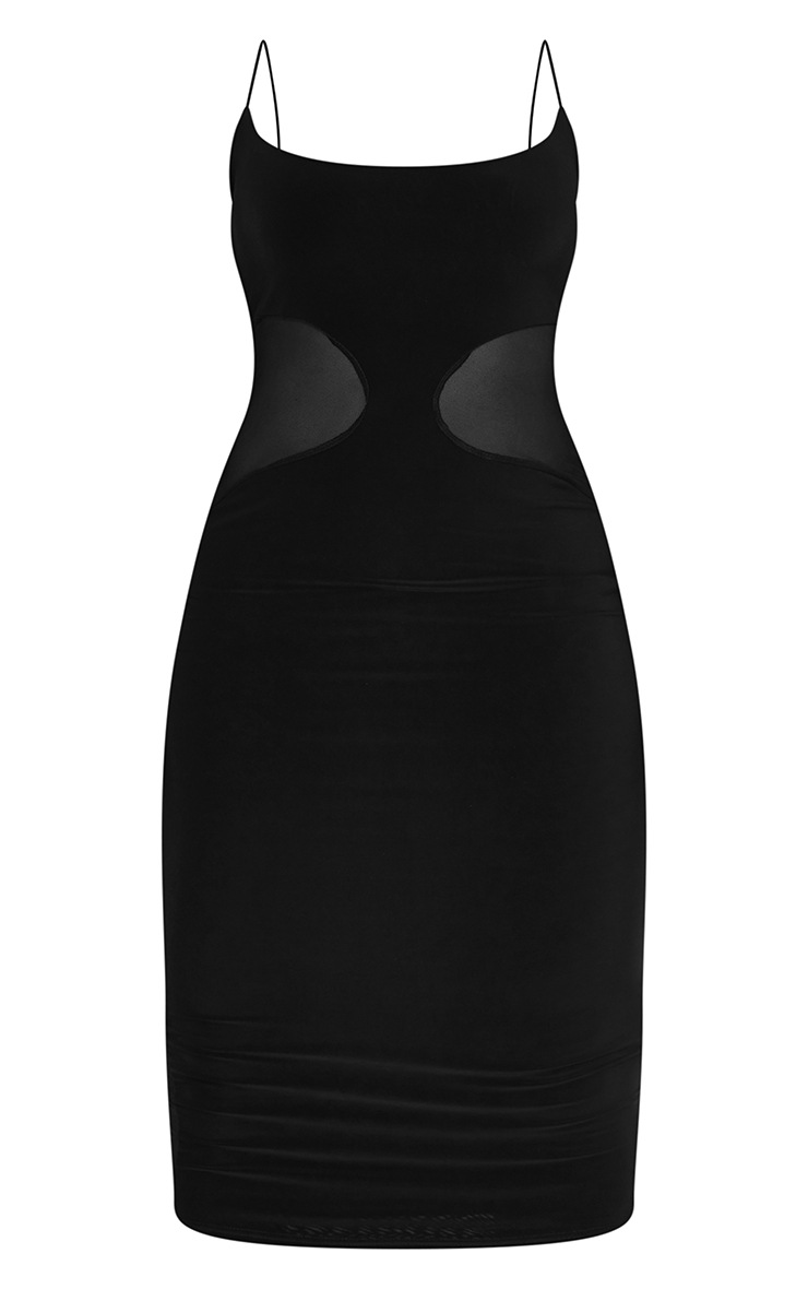 Robe mi-longue noire à bretelles et taille en mesh image 5