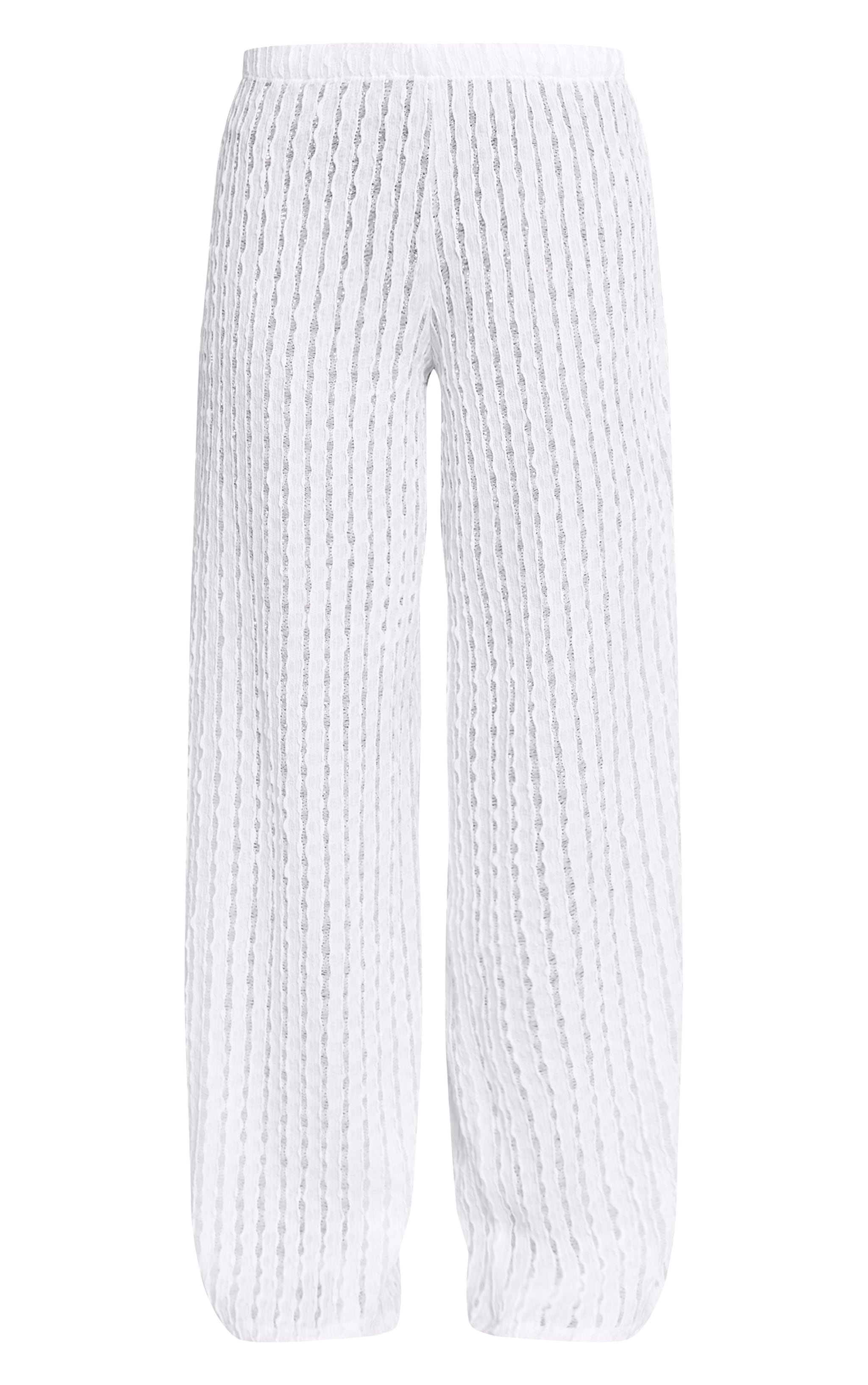 Petite White Textured Elastic Pants image 5