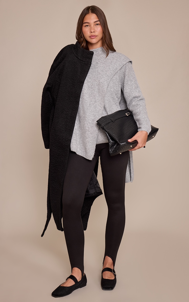 Grey Scarf Wrap Detail Knitted Jumper  image 3