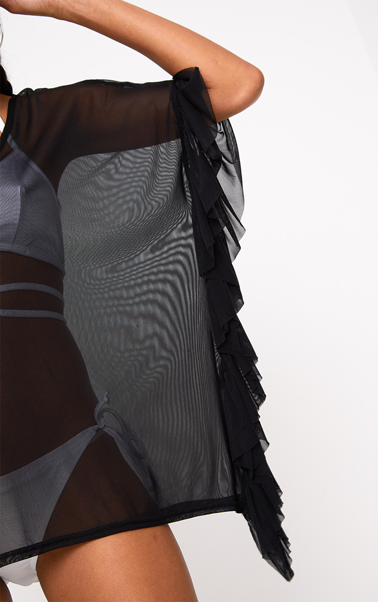 Black Sheer Mesh Frill Edge Beach Cover Up PrettyLittleThing