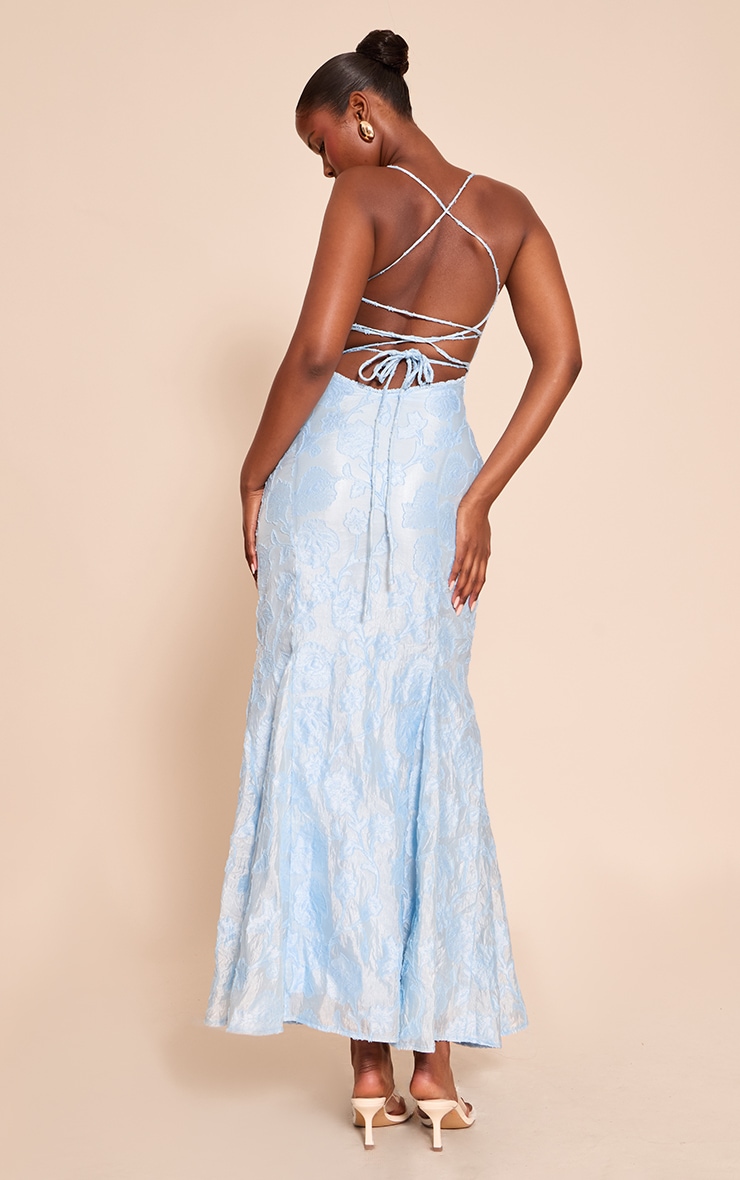 Light Blue Textured Lace Up Back Maxi Dress image 2
