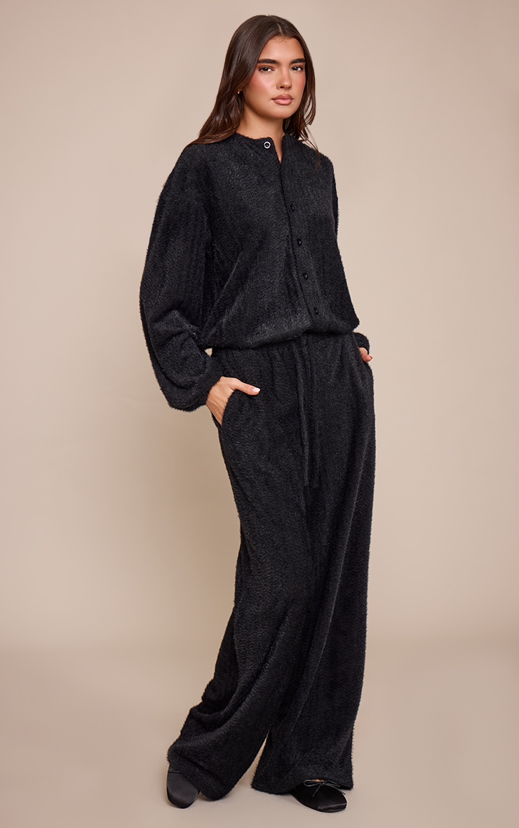 Black Textured Button Up Long Sleeve Cardigan image 3