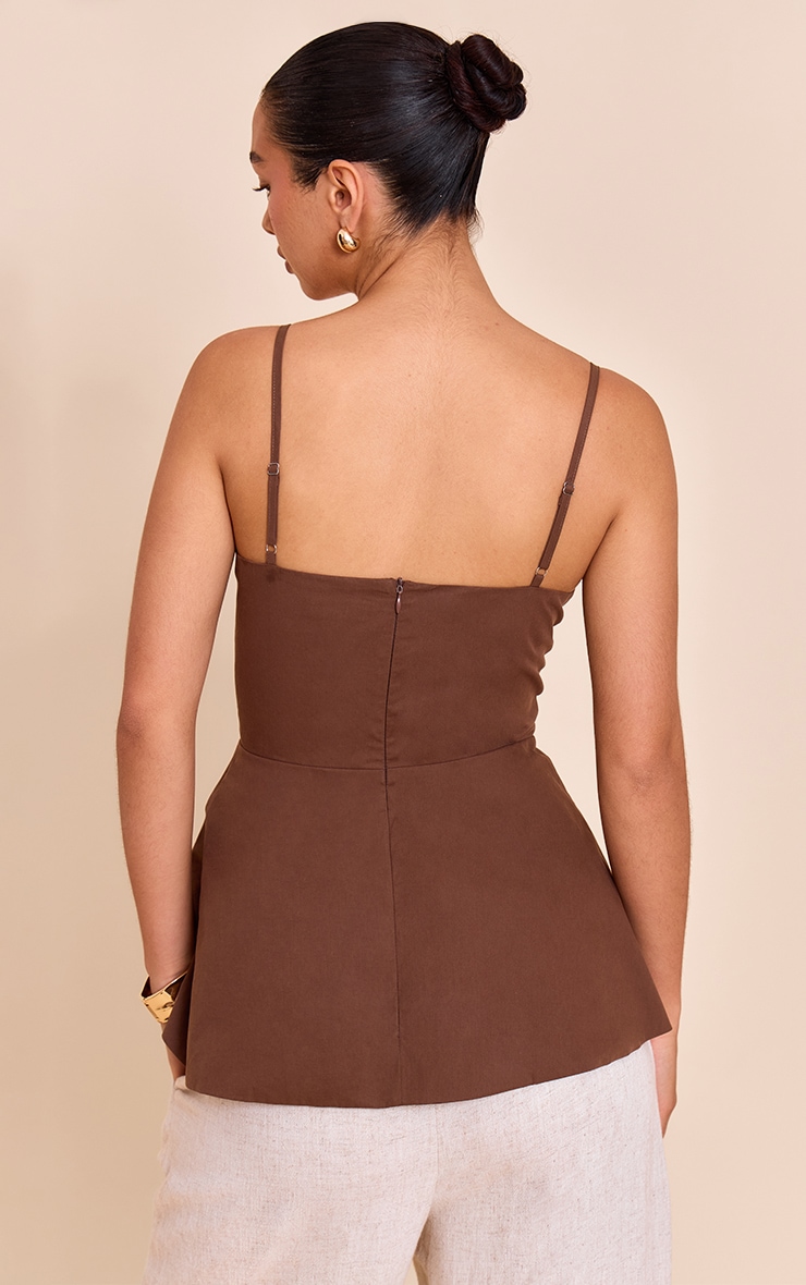 Chocolate Cotton Strappy Peplum Cami Top image 2