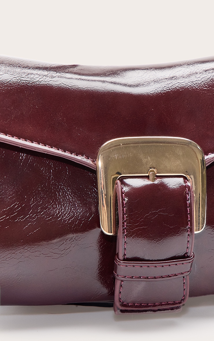 Burgundy Crinkle PU Buckle Shoulder Bag image 5