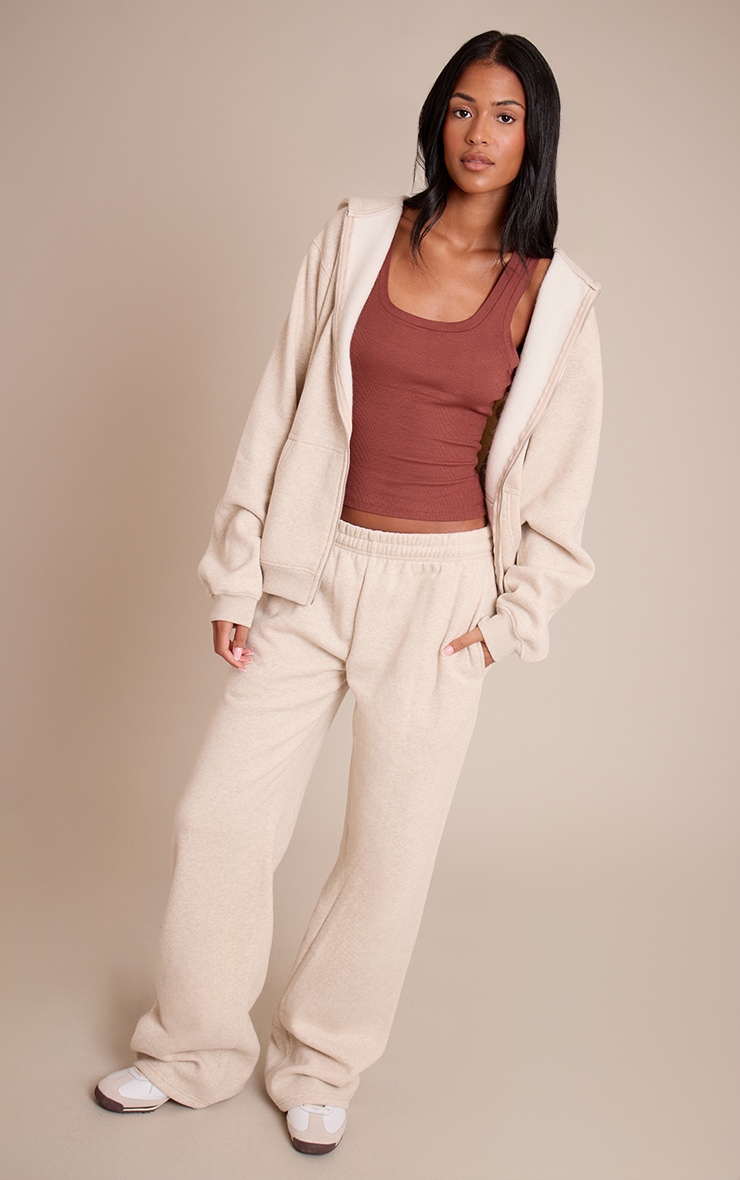 Tall Oatmeal Marl Zip Through Hoodie image 3