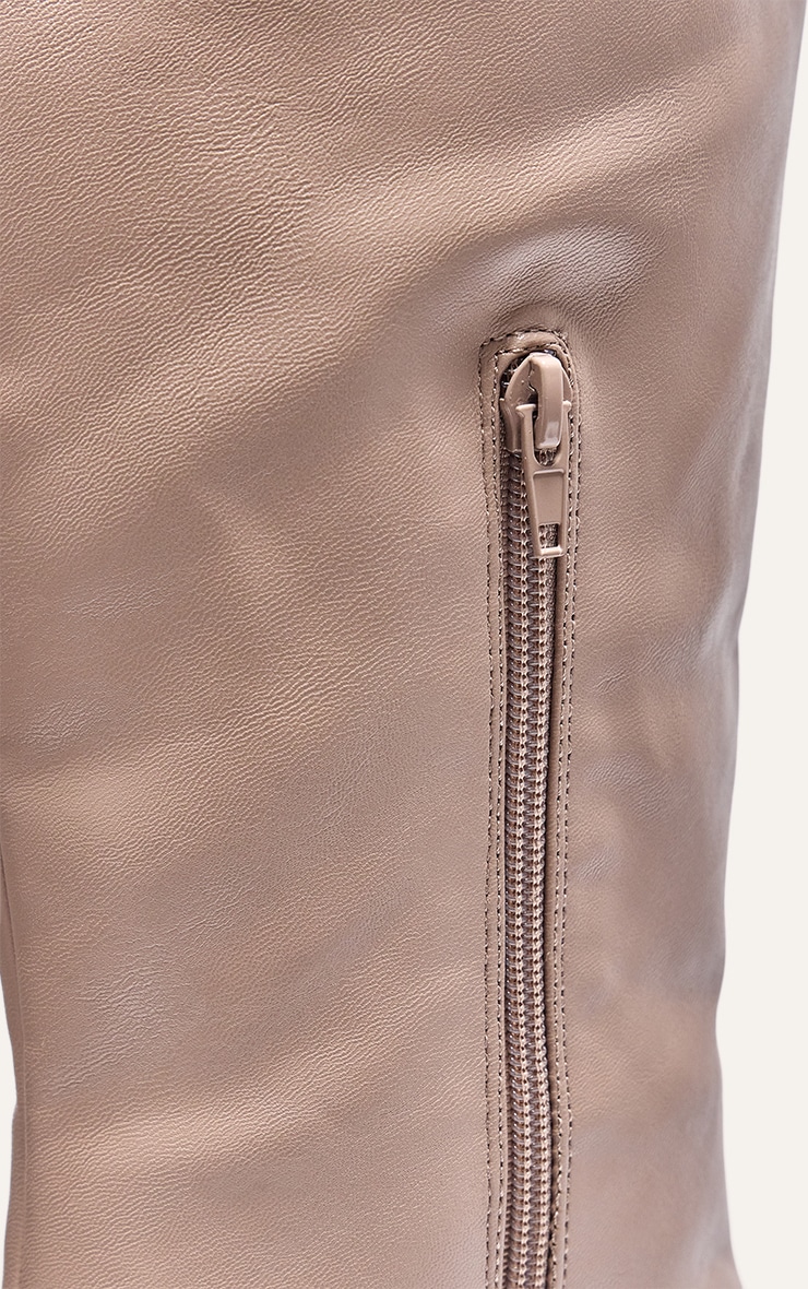 Mushroom PU Point Toe Low Stiletto Knee High Heeled Boots image 4