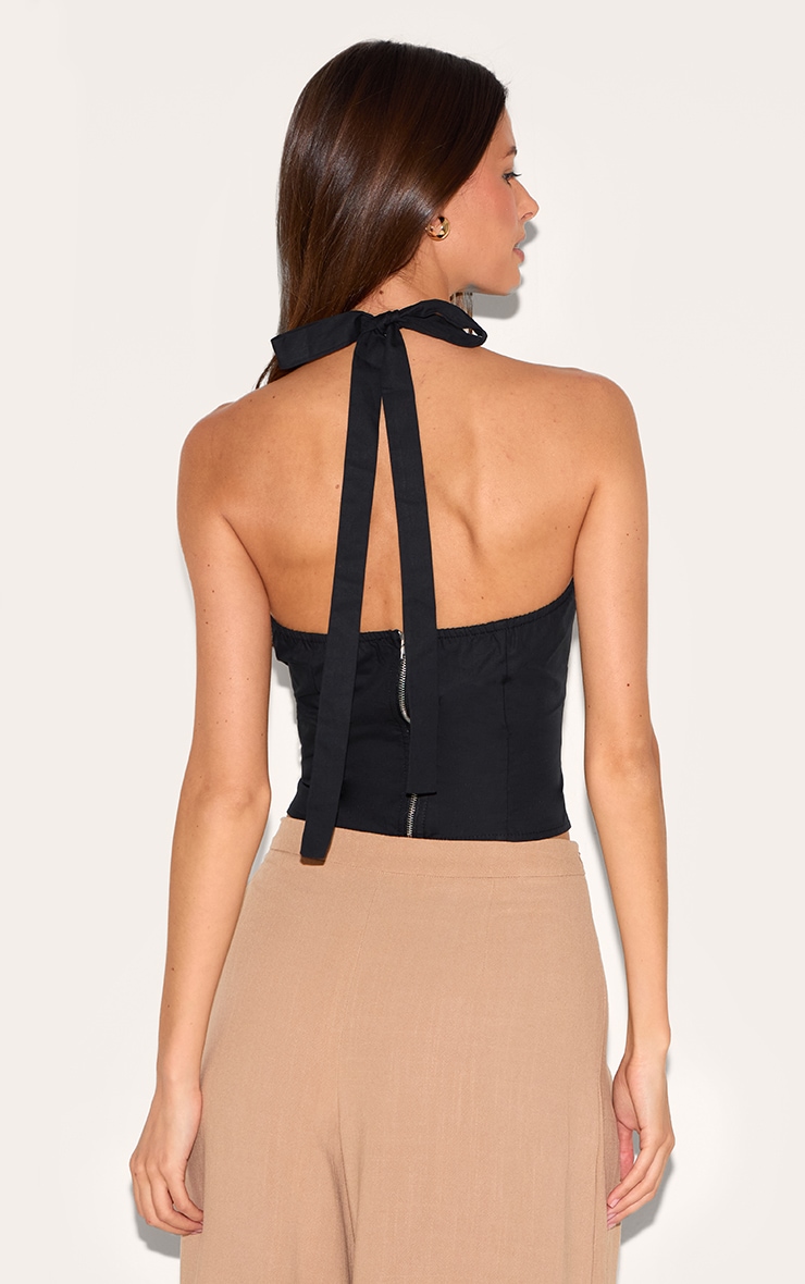 Black Halterneck Dip Hem Top image 2