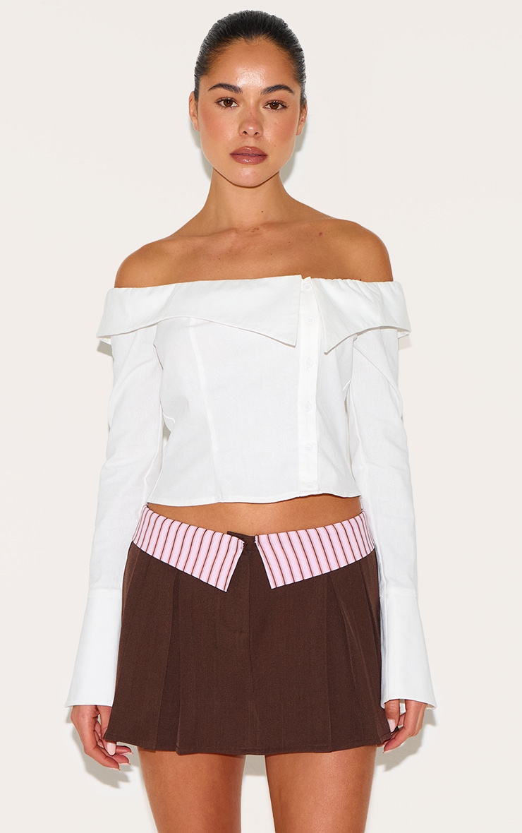 Chocolate Brown Contrast Striped Waistband Mini Skirt image 4