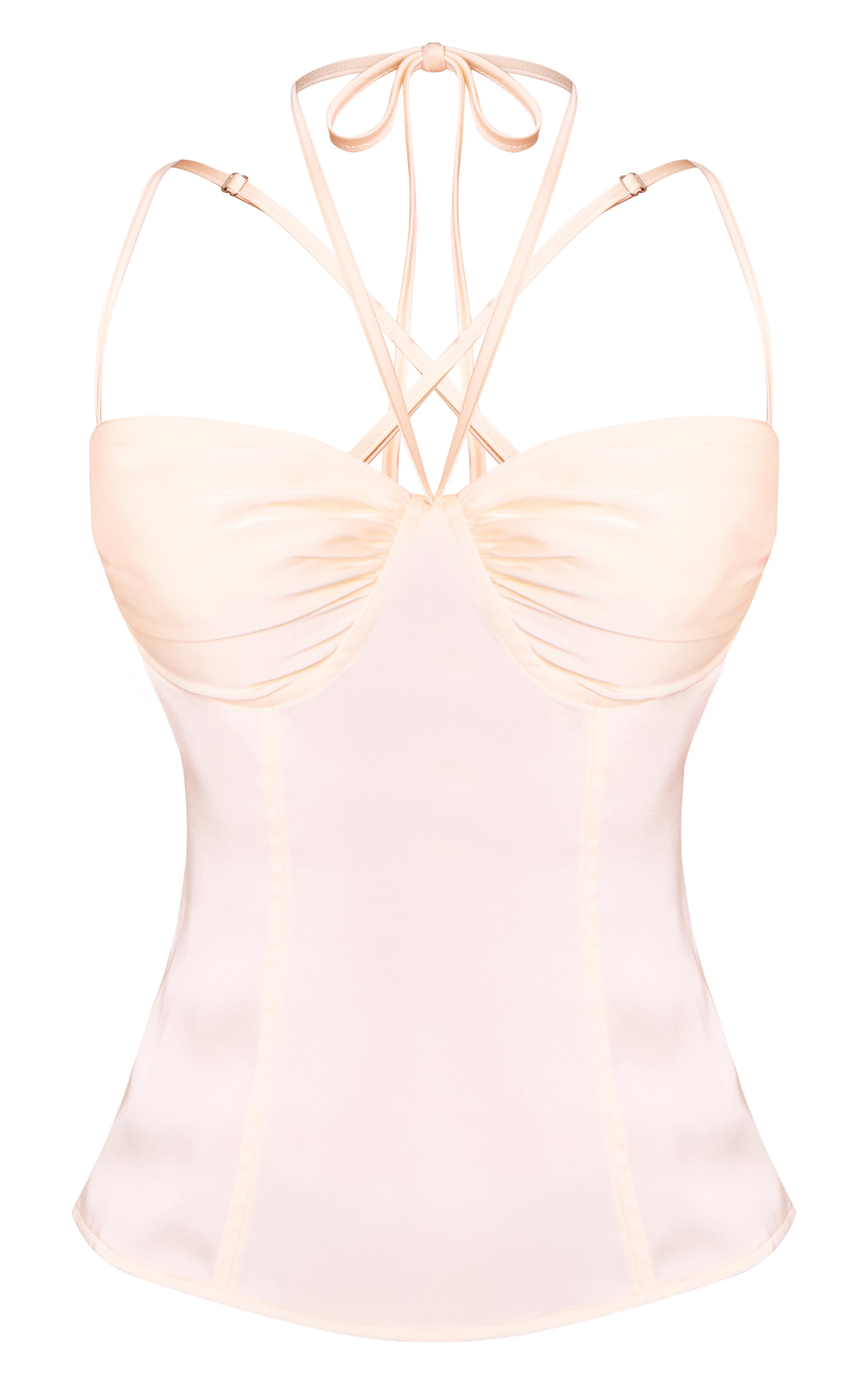 Petite Cream Satin Tie Front Strappy Cami Top image 5