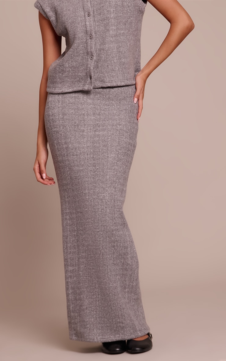 Grey Soft Brushed Chunky Rib Maxi Skirt  image 2