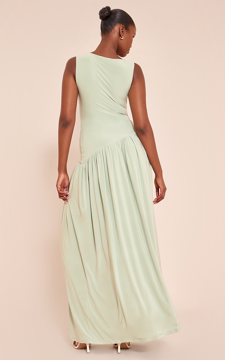 Sage Double Layer Soft Touch Asymmetric Dropped Waist Maxi Dress image 2