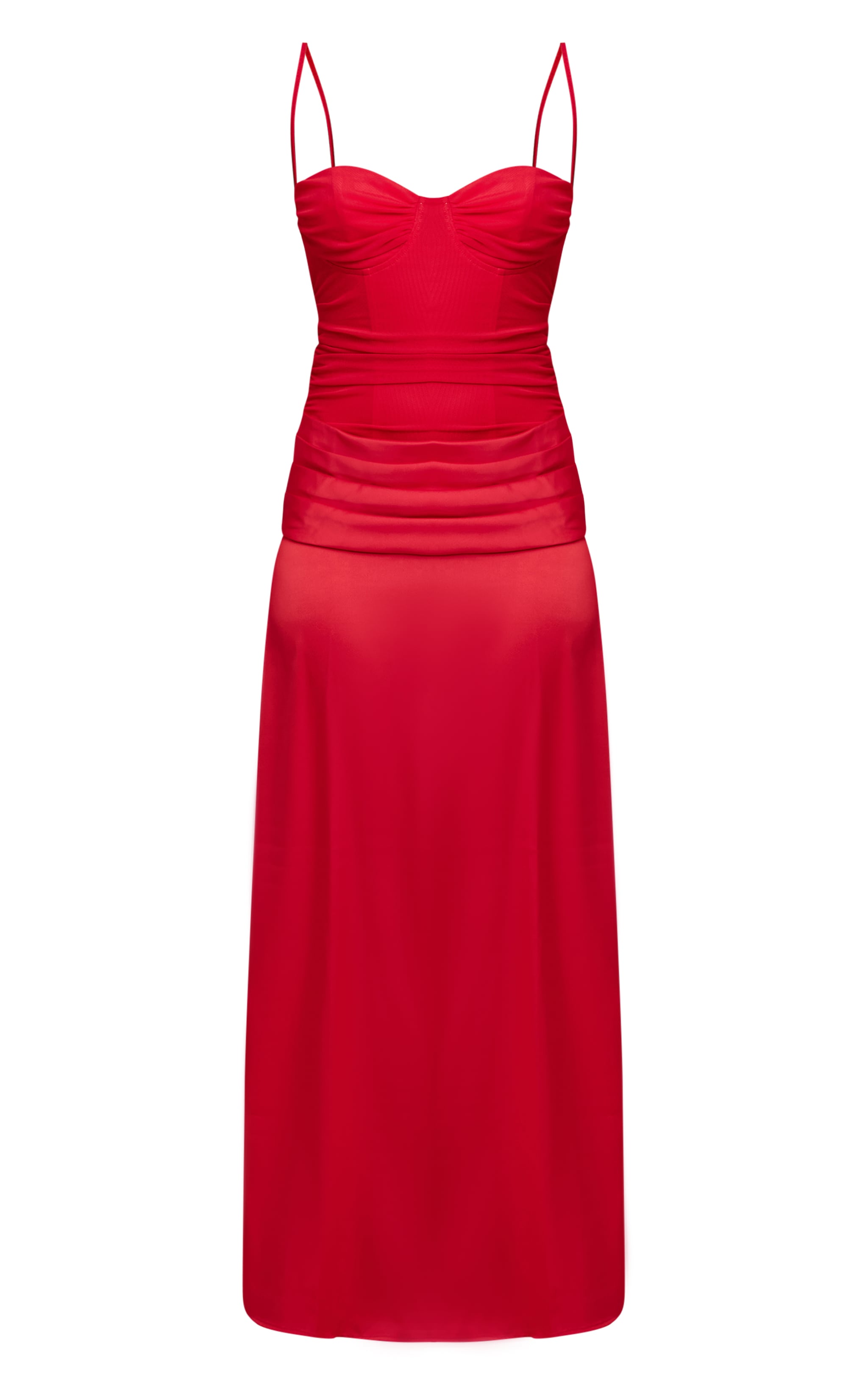 Red Chiffon Dropped Waist Ruched Detail Maxi Dress image 5