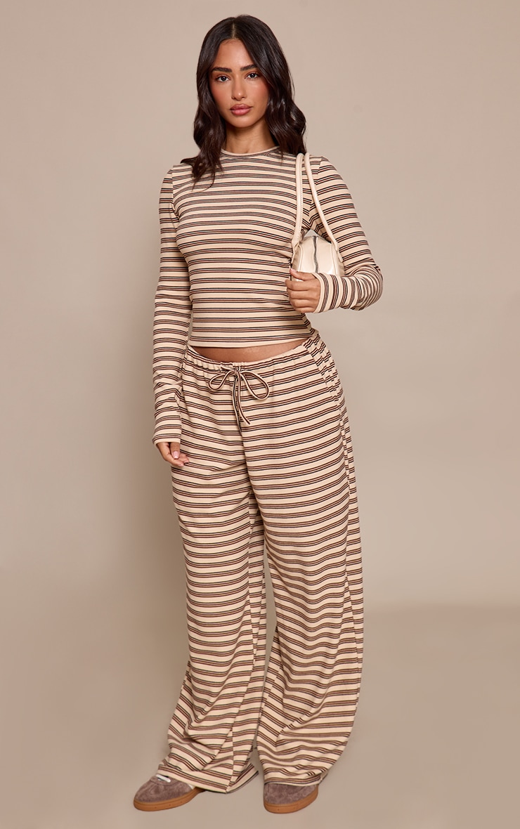 Petite Beige Striped Soft Fleece Long Sleeve Top image 3