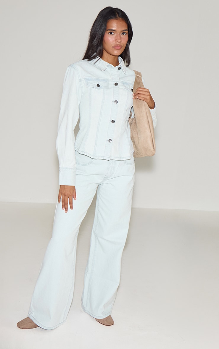 Ice Blue Long Sleeve Cinch Waist Denim Jacket image 3