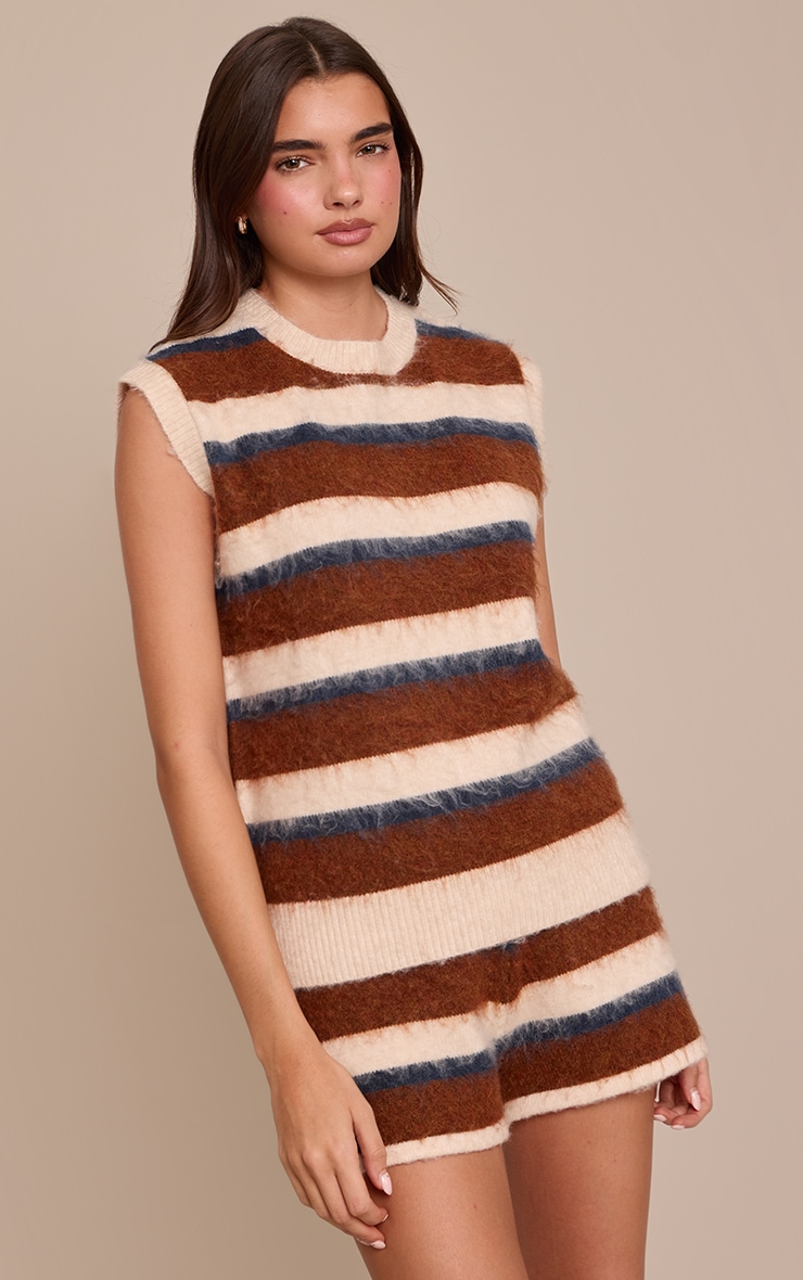 Brown Striped Brushed Aurora Sleeveless Jumper  image 1