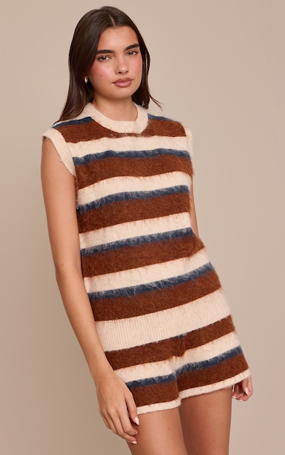 Brown Striped Brushed Aurora Sleeveless Jumper