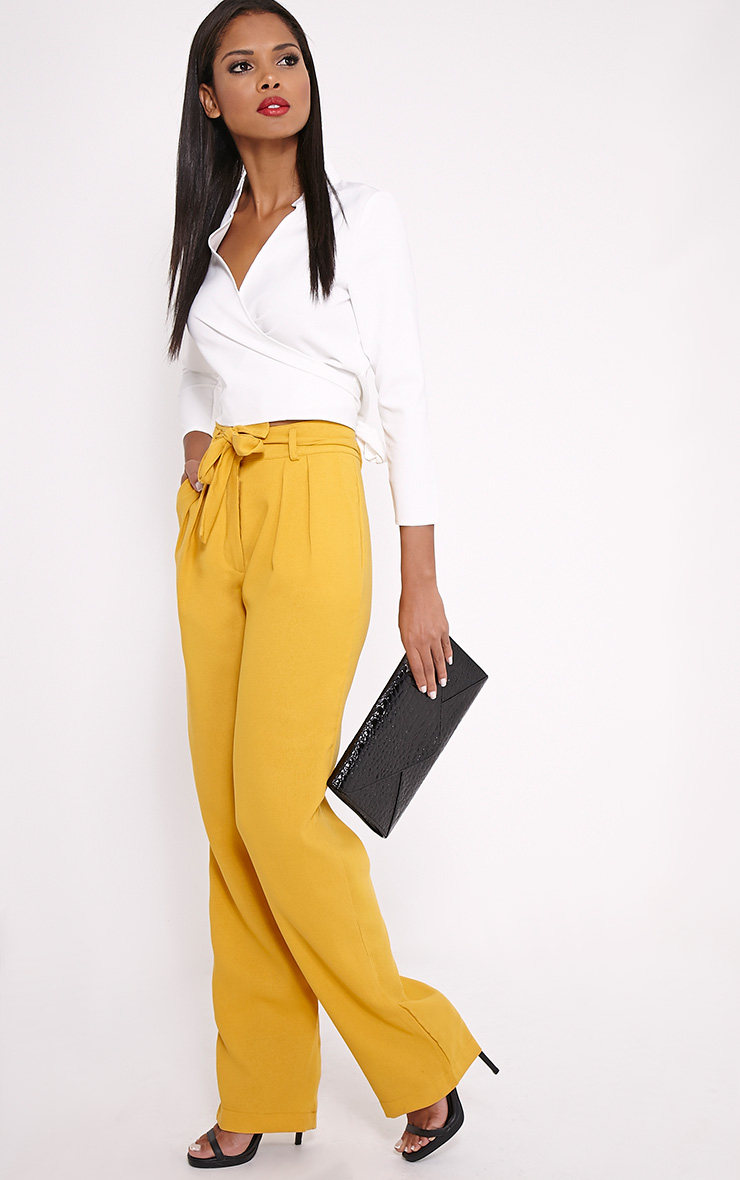 Elizabeth Mustard Wide Leg Crepe Trousers PrettyLittleThing