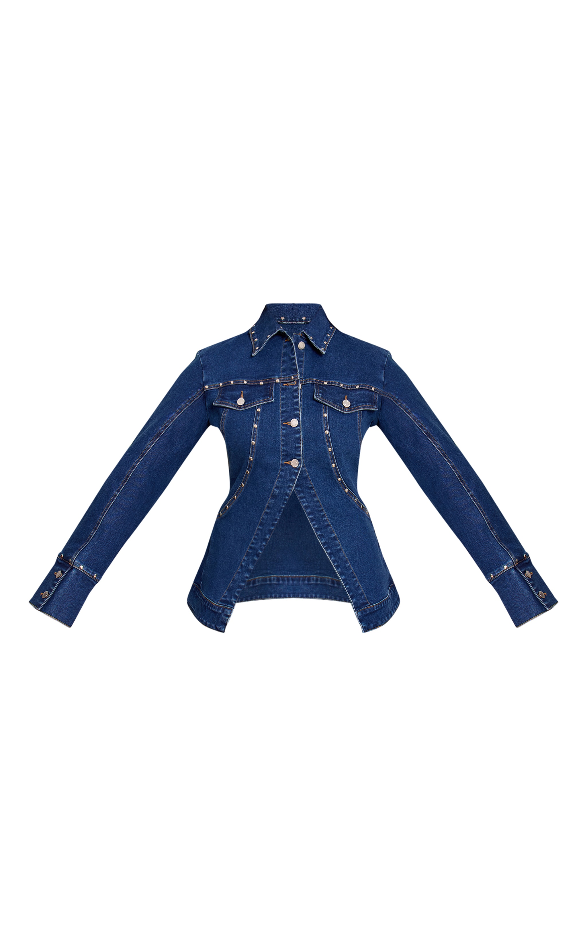 Shape Dark Blue Studded Cinched Waist Denim Jacket image 5