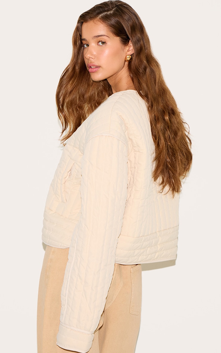 Stone Button Up Round Neck Quilted Jacket image 2