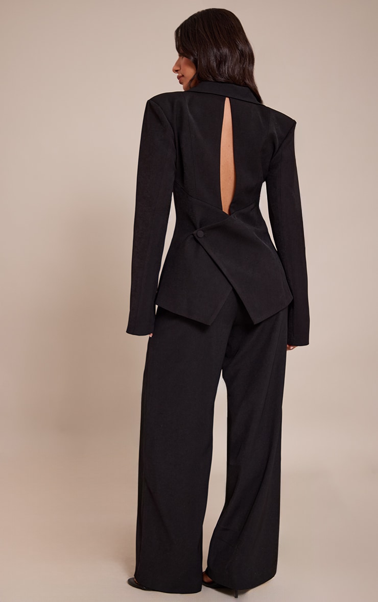 Petite Black Mid Rise Wide Leg Tailored Pants image 3