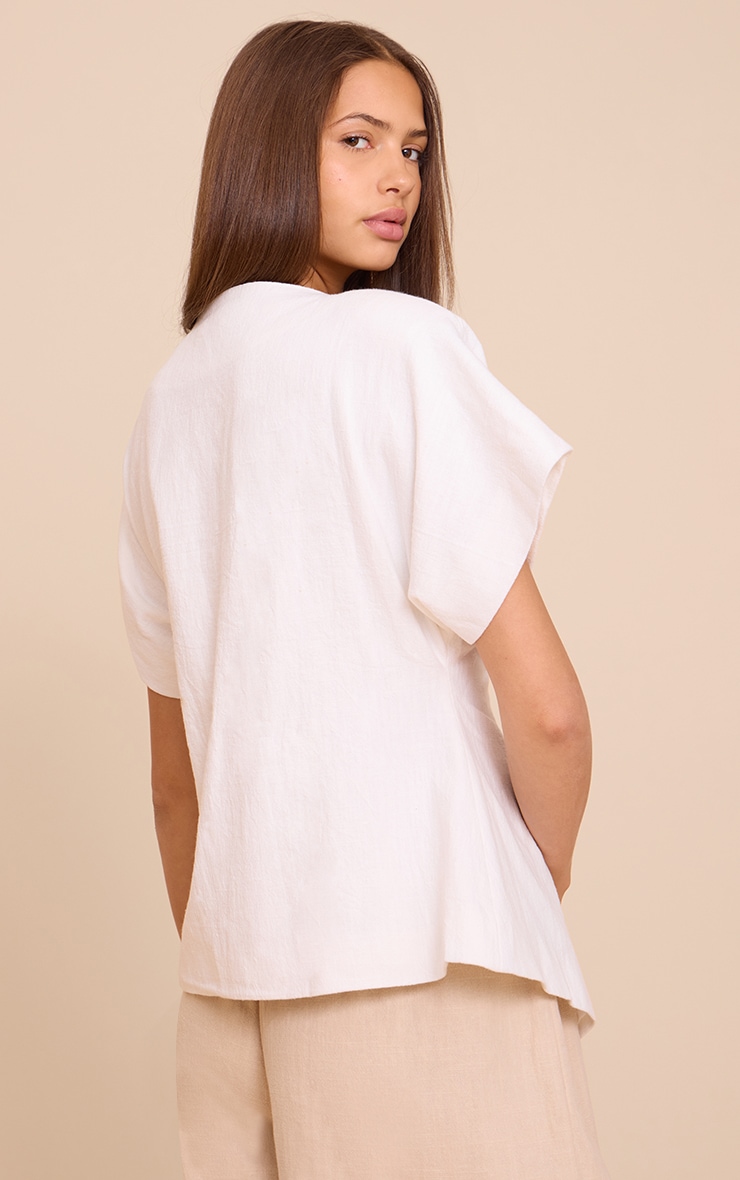 Off White Linen Look Short Sleeve Round Neck Blazer image 2