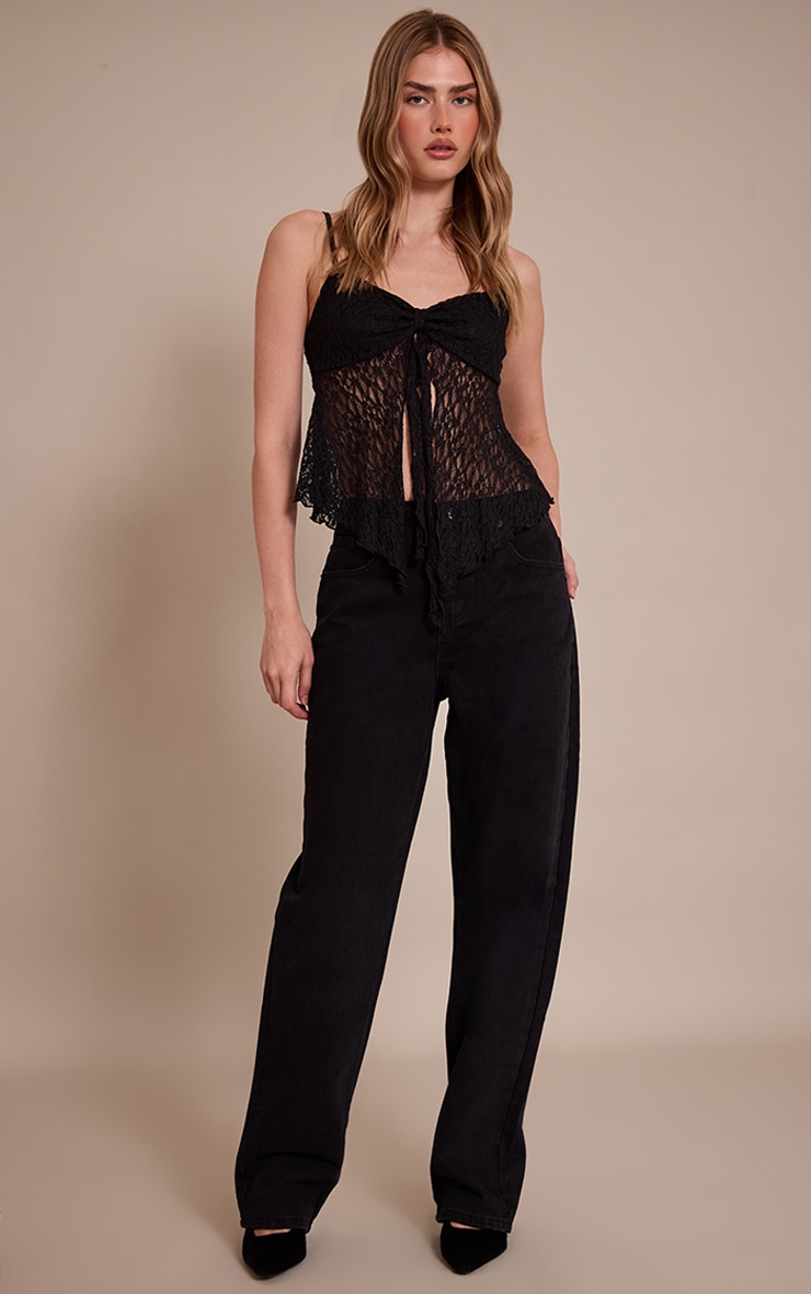 Black Lace Tie Front Cami Top image 3