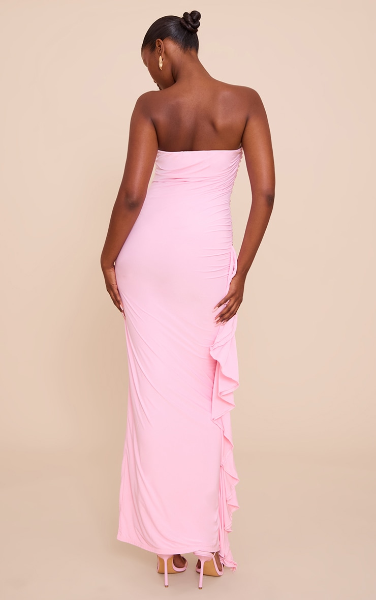 Robe bustier longue doublée moulante rose tendre à volants image 2