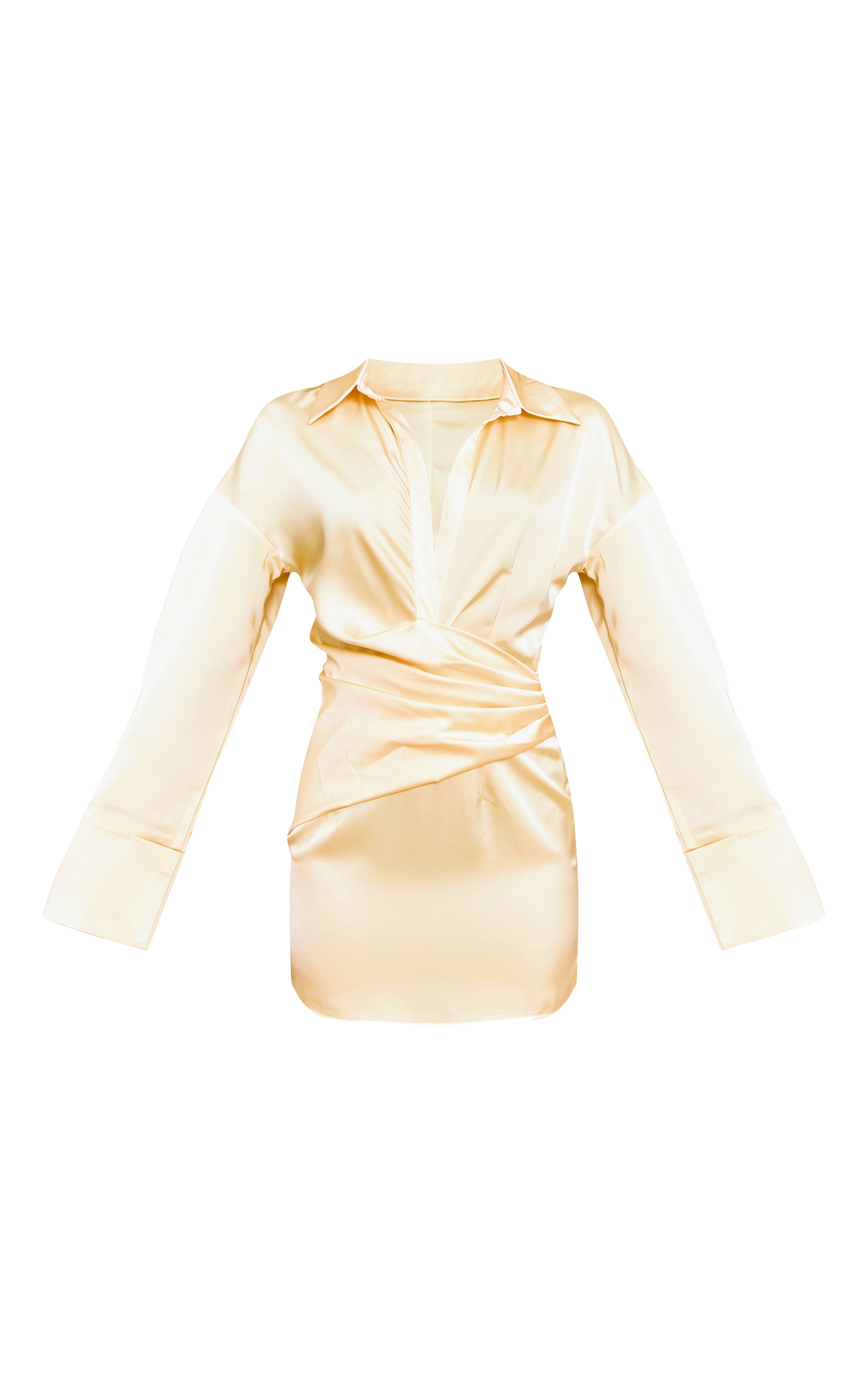 Butter Yellow Premium Satin Bell Sleeve Shirt Dress image 5
