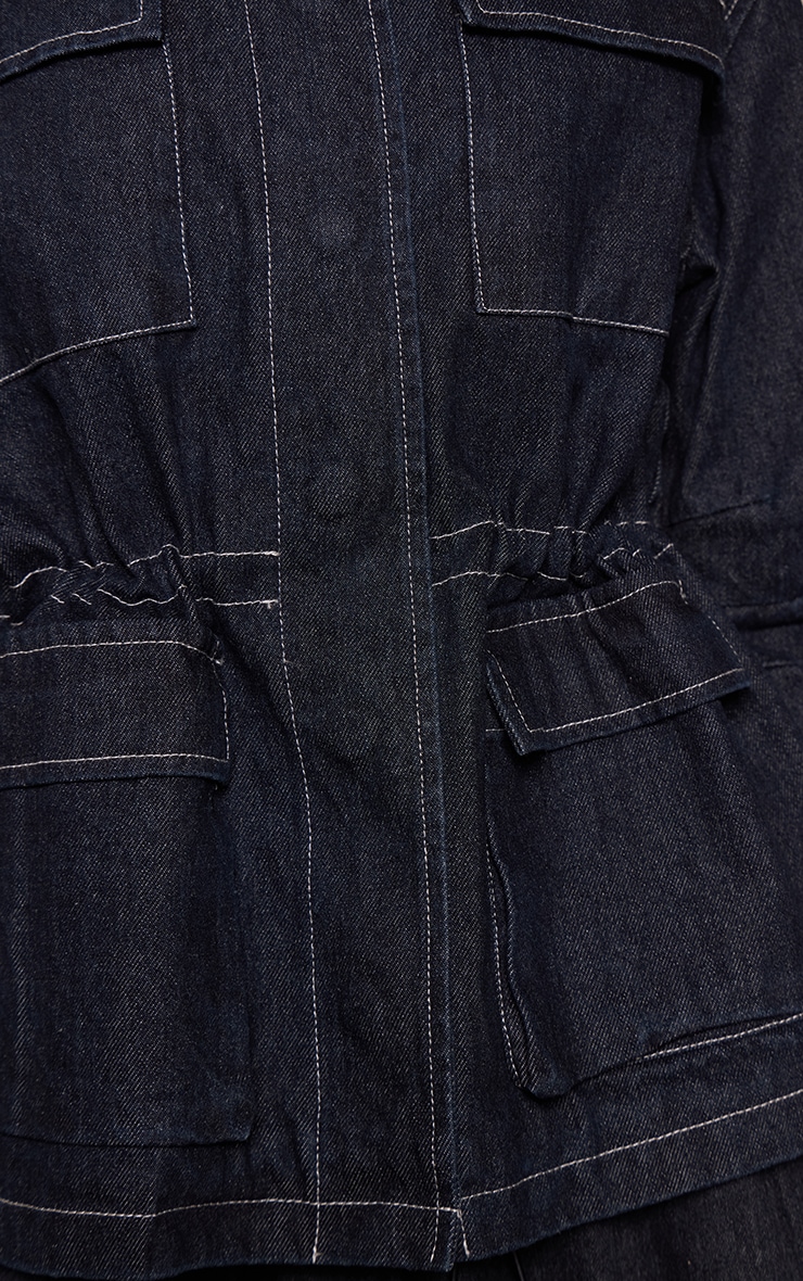 Indigo Round Neck Pocket Front Cinch Denim Jacket image 4