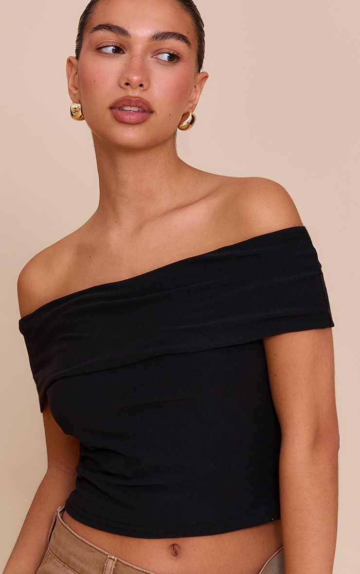 Black Soft Touch Bardot Long Top image 1
