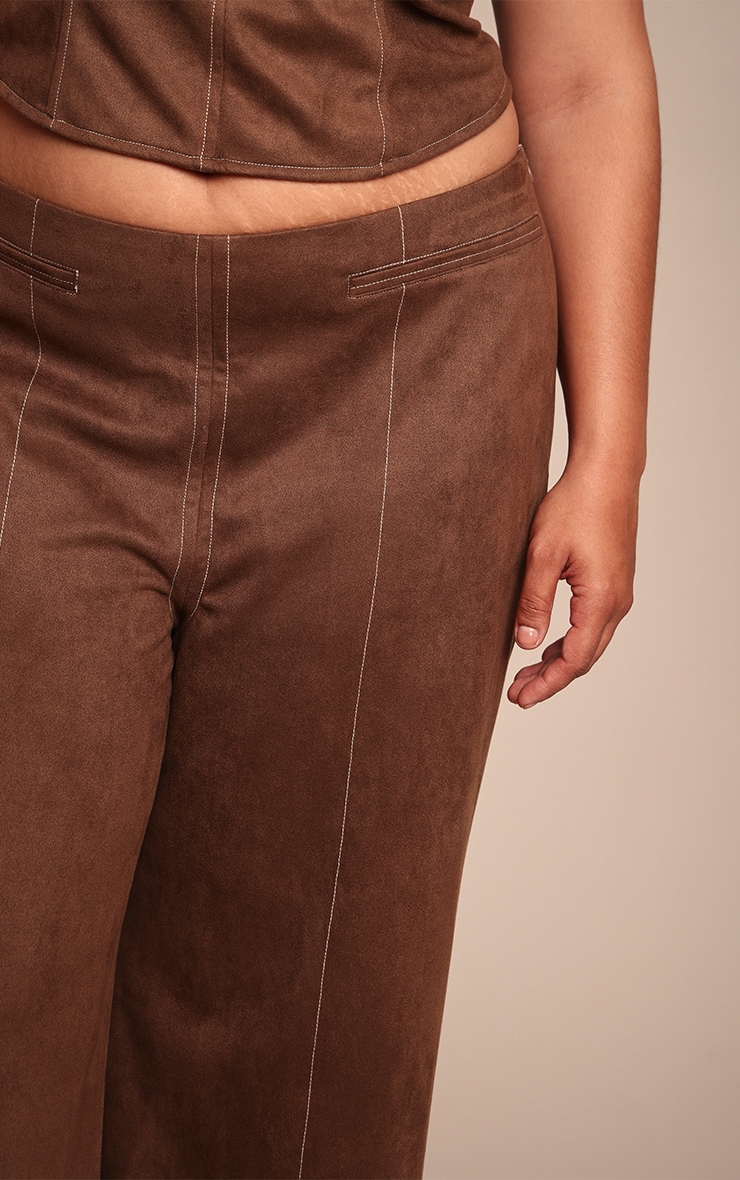 Plus Chocolate Suede Contrast Stitch Straight Leg Pant image 4
