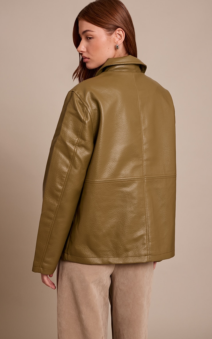 Khaki Faux Leather Oversized Jacket image 2