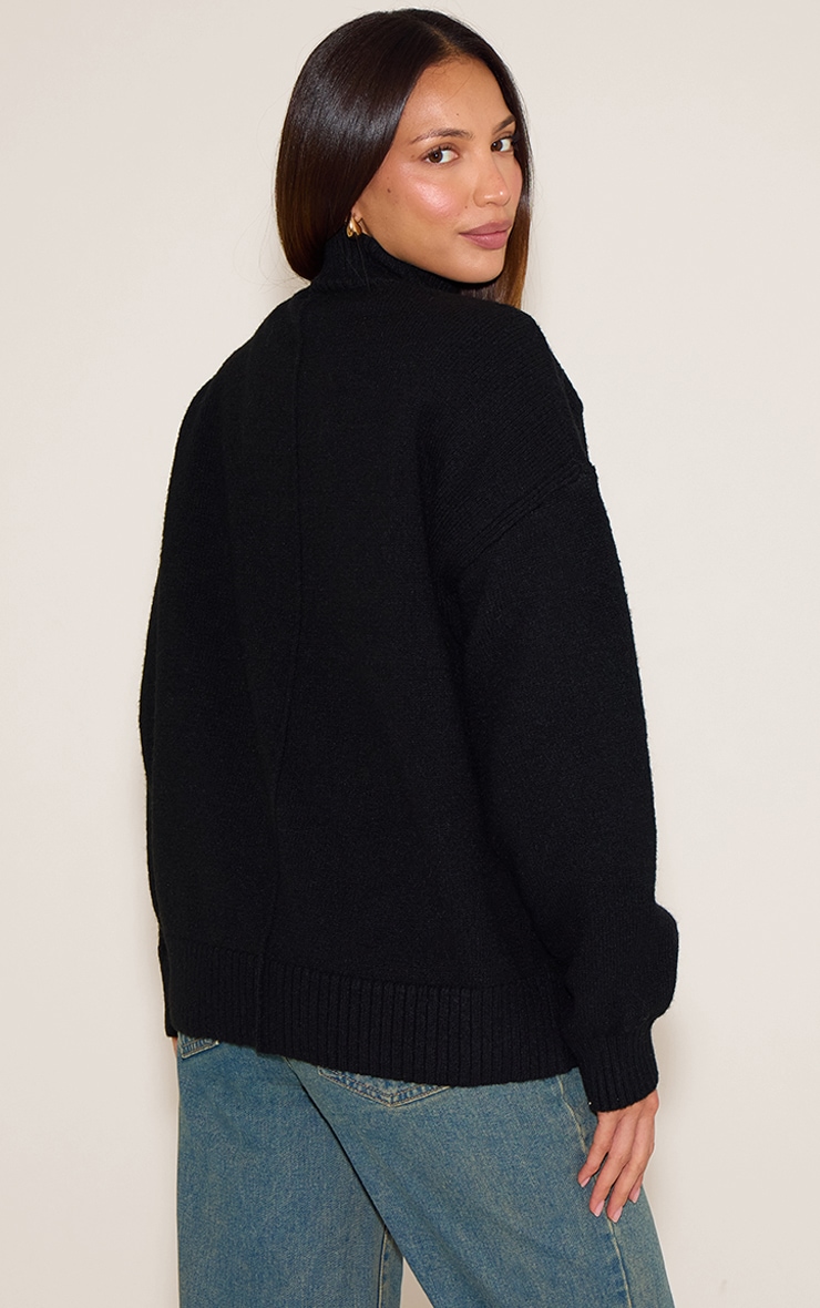 Tall Black Knit Oversized Polo Neck Sweater image 2