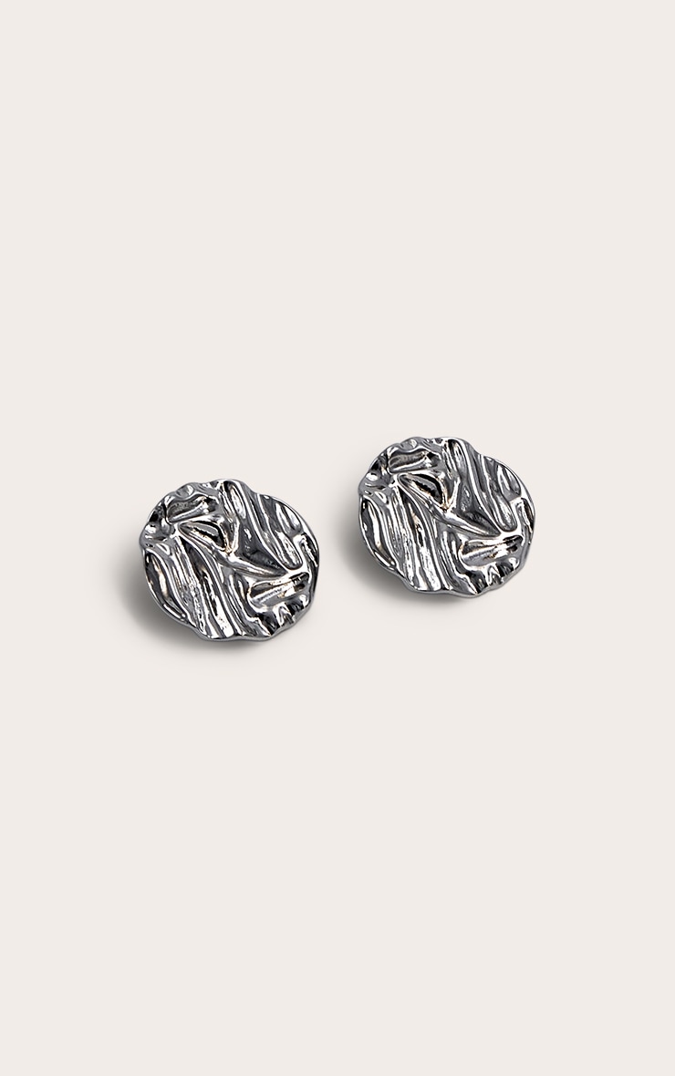 Silver Textured Circular Earrings image 3