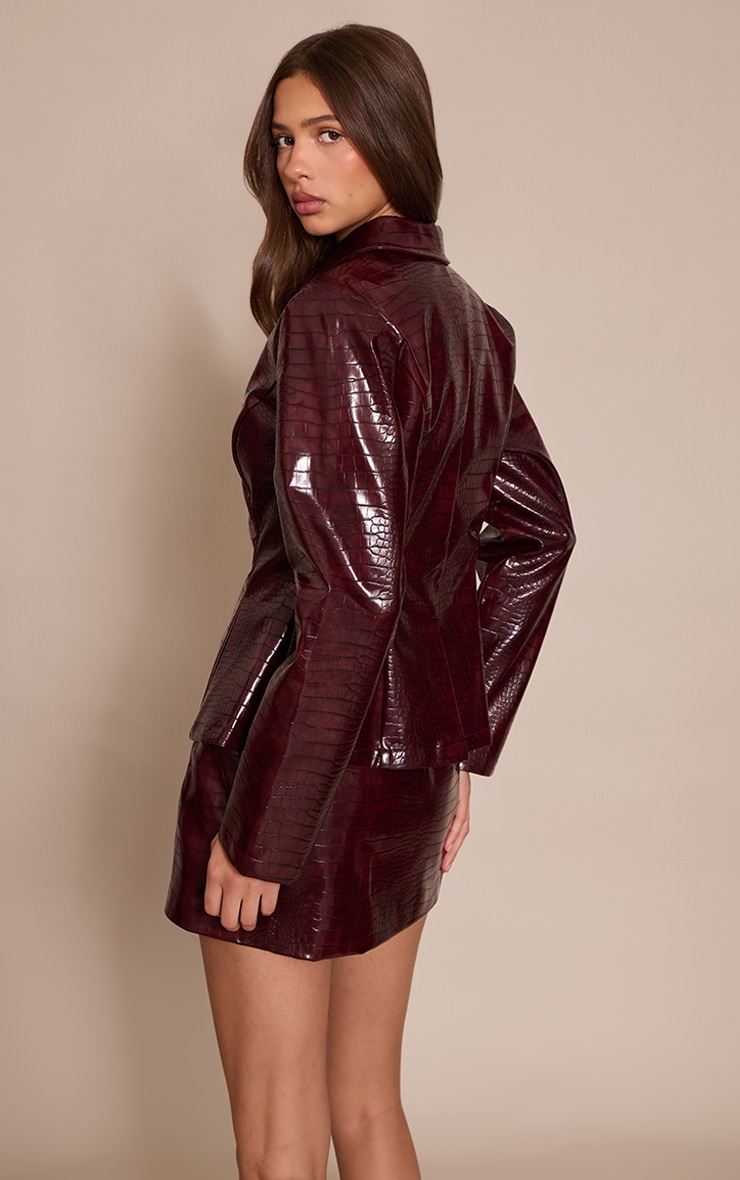 Dark Wine Croc Faux Leather Mini Skirt  image 3